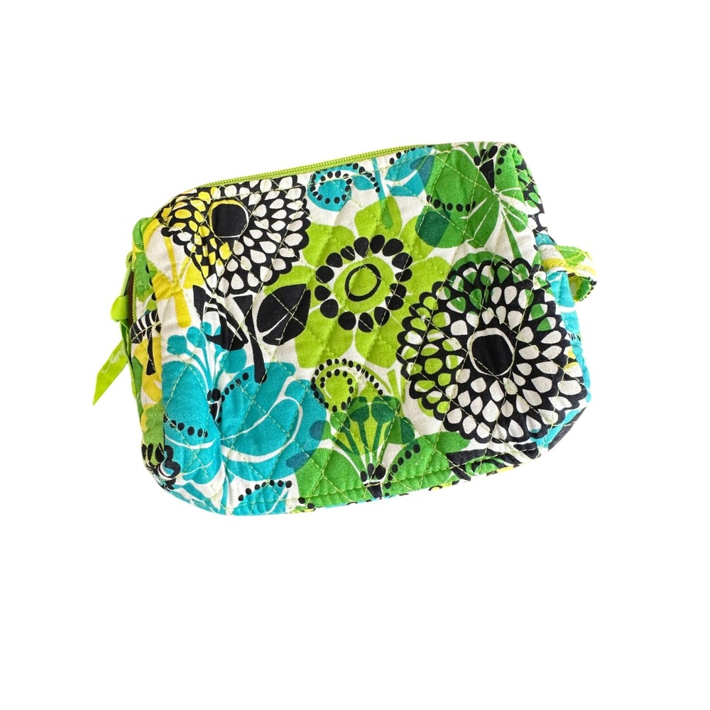 Vera Bradley Limes Up Quilted Cosmetic Bag Retired Pattern Green Teal 8x6 EUC